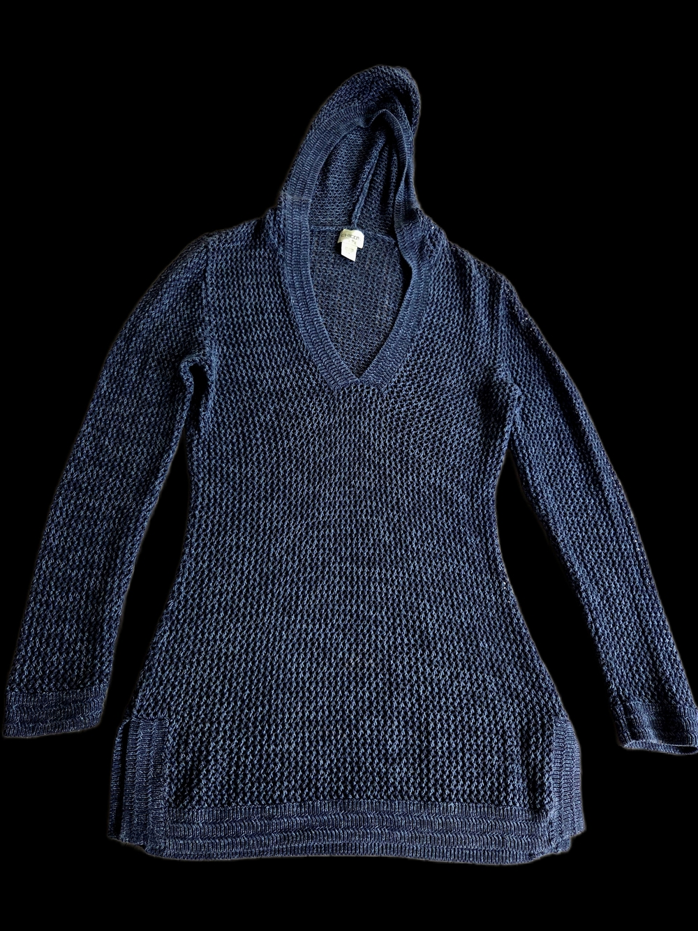 Chico's Navy V-Neck Hooded Knit Tunic Sweater